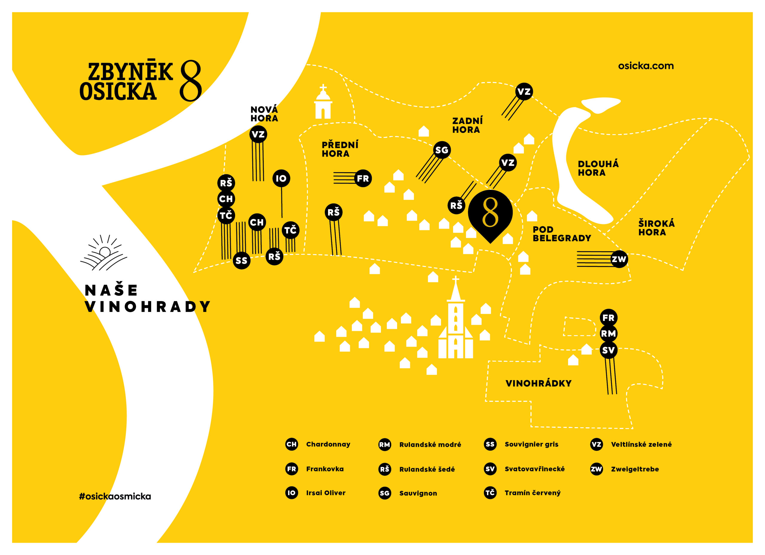 Mapa vinic na odlepovací etiketě Vinařství Zbyněk Osička