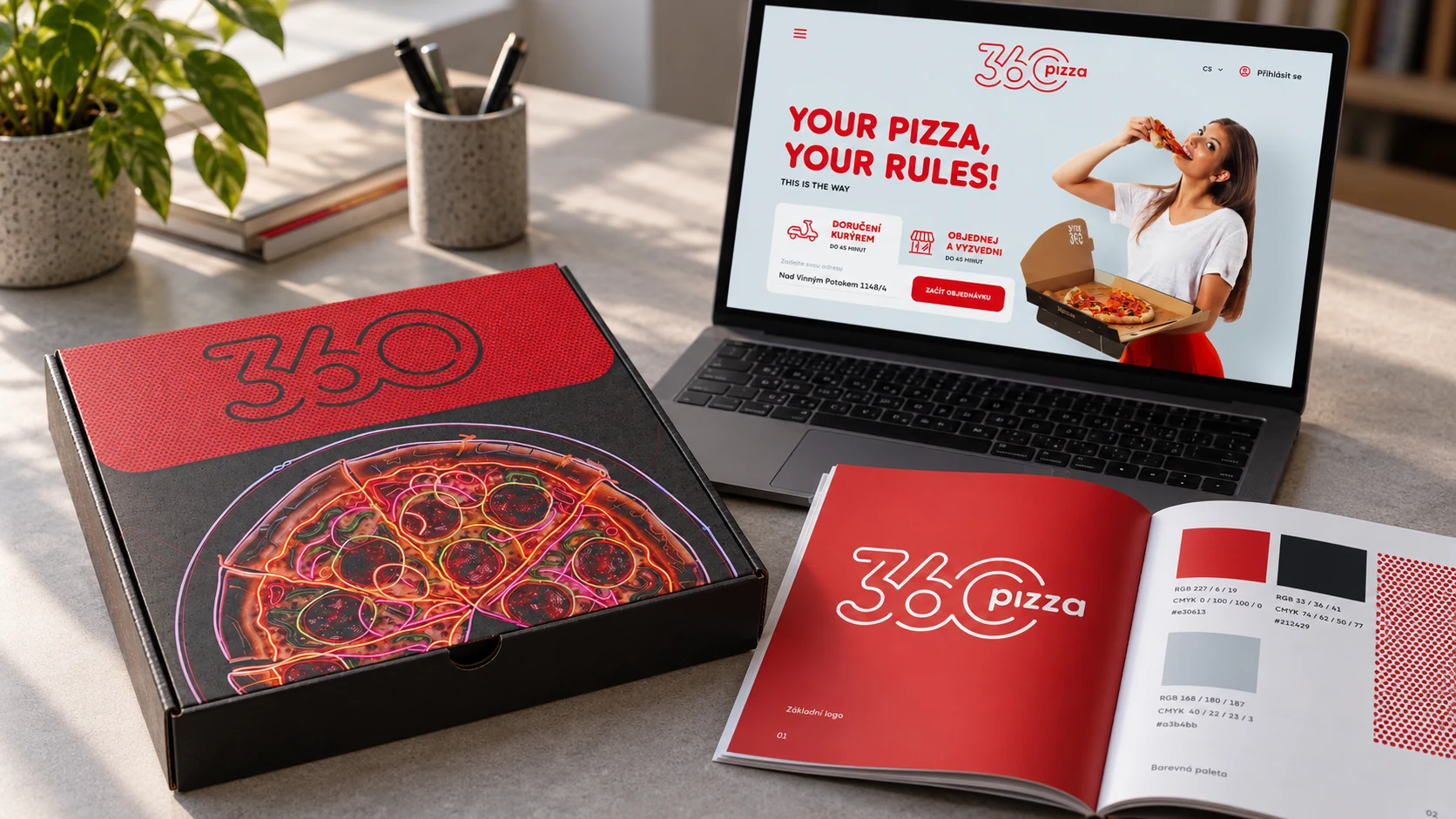 360 Pizza: logo, obal a web