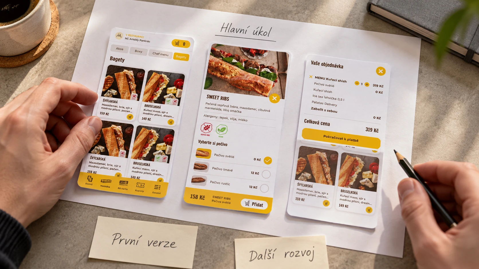 Papírový prototyp hlavního úkolu aplikace